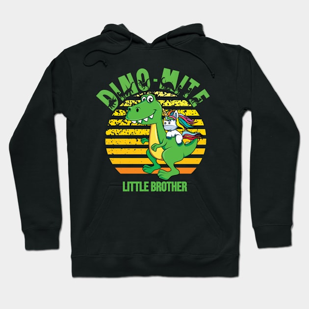 little brother dinosaur unicorn retro sunset dino-mite funny quote Hoodie by DesignIndex